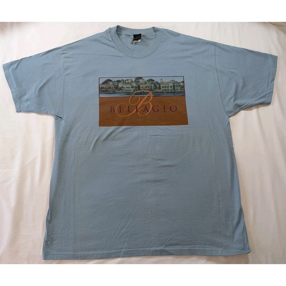 Vintage 90s Bellagio Casino Las Vegas T-Shirt Hotel Gambling USA Men's 2XL‎ Blue